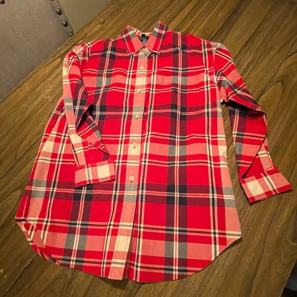 Lauren by Ralph Lauren Tartan Plaid Embroidered RLL Red Navy Chest Pocket Shirt - Picture 5 of 9